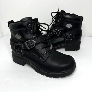 Harley Davidson Motorcycle Black Leather Lace-Up Boots Womens 9M EUC.